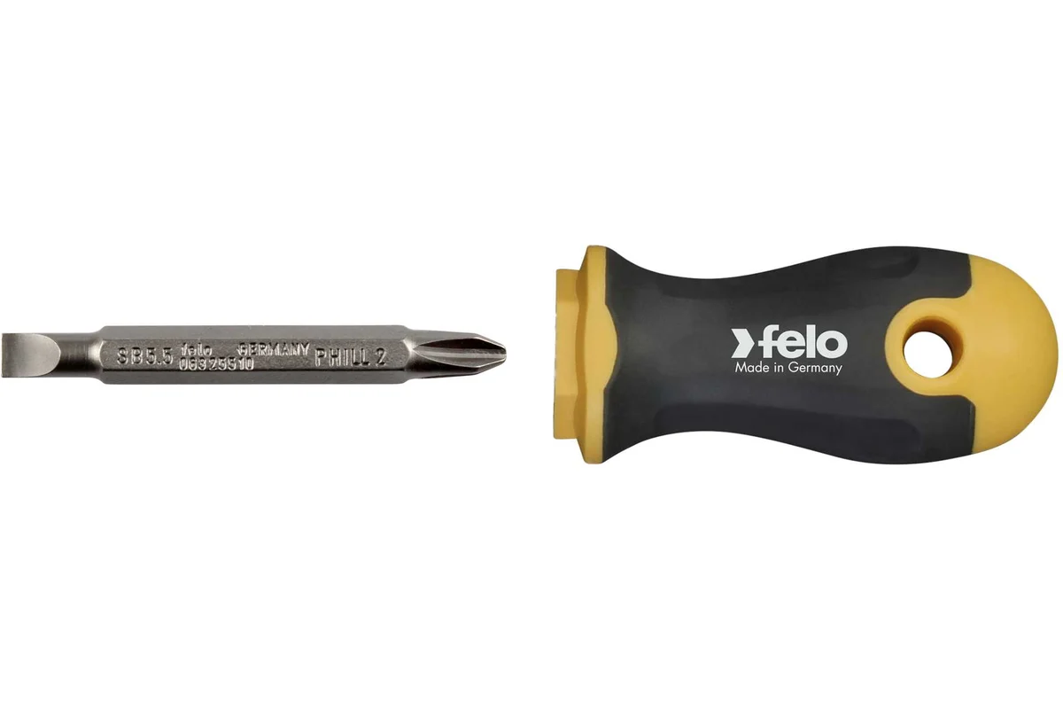Отвертка Felo Ergonic Stubby с двухсторонней битой SL5.5хPH2, 60 мм 46926010 — детальное фото
