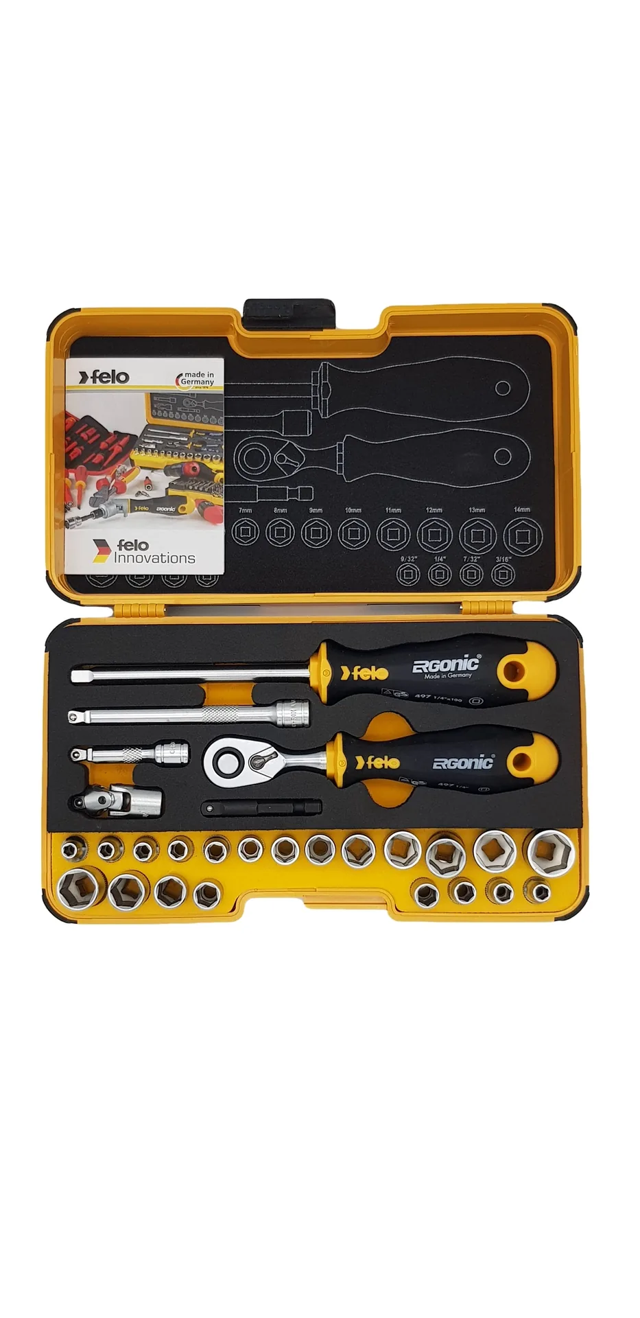 Набор головок с трещоткой и отверткой 1/4" Felo ERGONIC в кейсе, 27 шт 05782706 — детальное фото