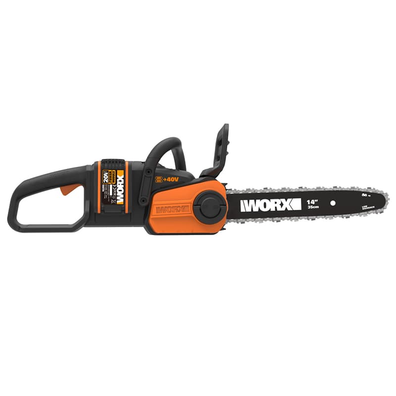 Пила цепная WORX WG384E 40V 35см аккумуляторная с двумя 2Ач батареями и двойной 2А зарядкой — детальное фото