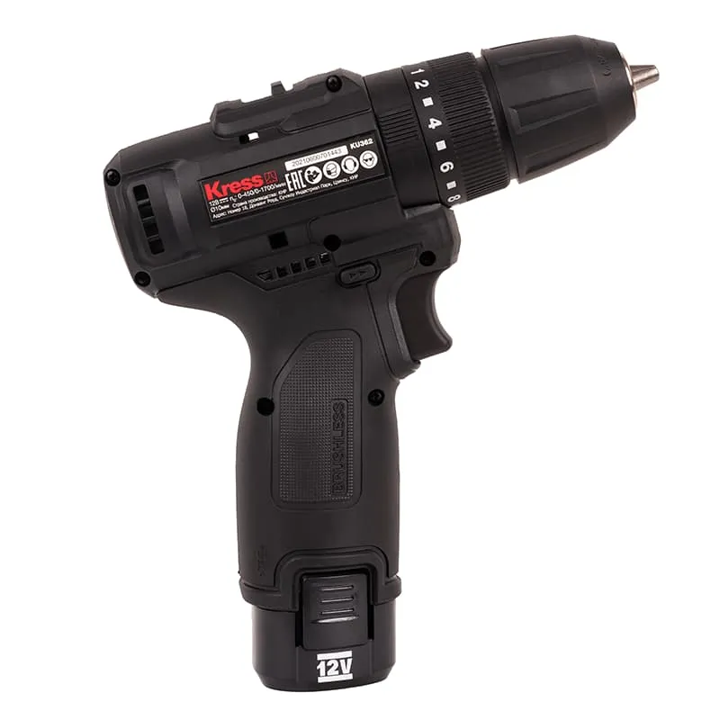 Дрель-шуруповерт ударная KRESS KU362 12V 38Нм бесщеточная аккумуляторная — детальное фото