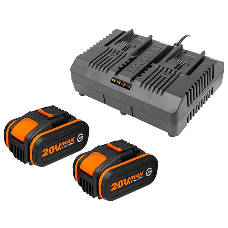 Комплект WORX WA3611 20V: 2 аккумулятора 4Ач и двойное зарядное устройство 2А — детальное фото