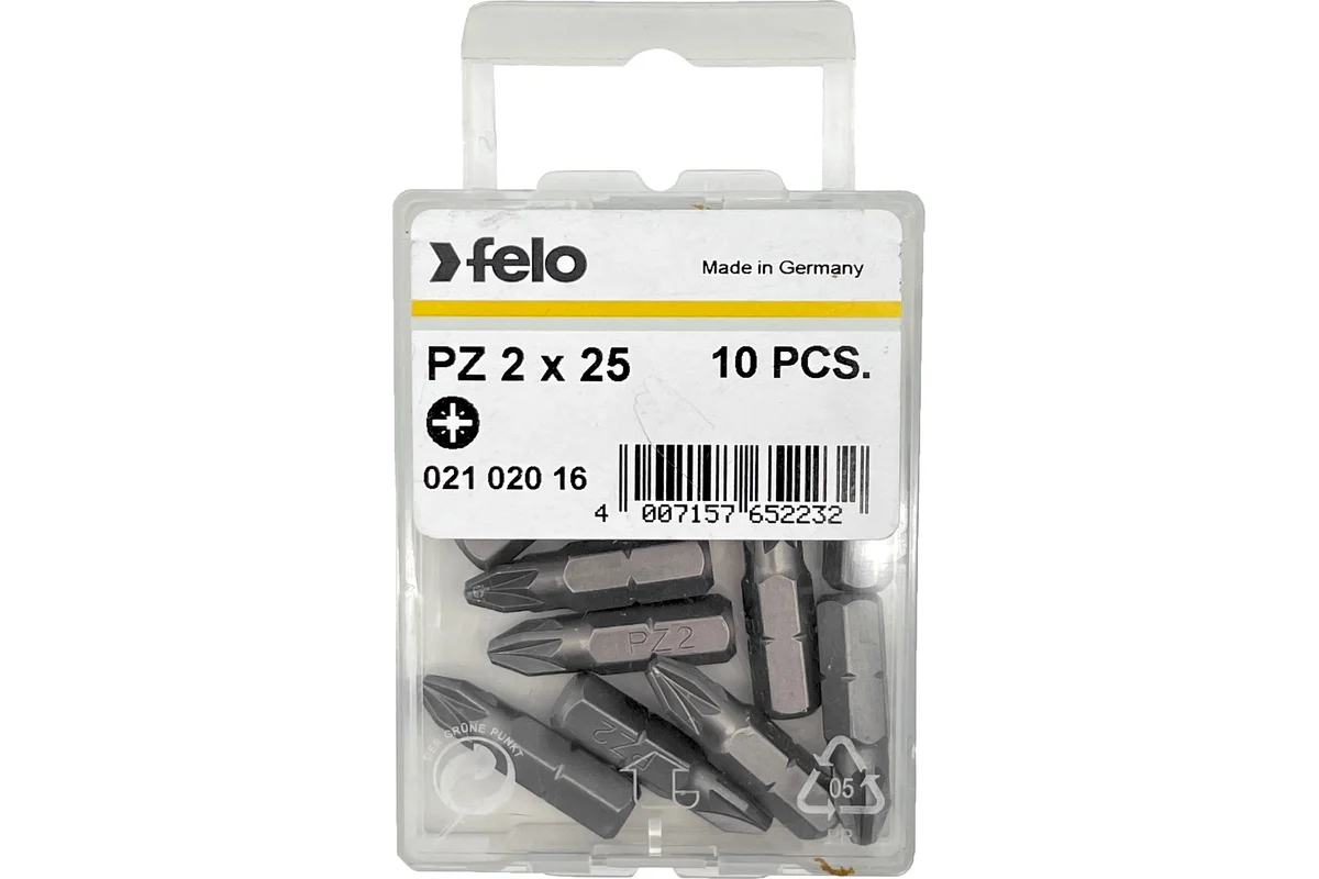 Бита крестовая серия Industrial 10 шт, PZ2, 25 мм, в пластиковом боксе Felo 02102016 — детальное фото