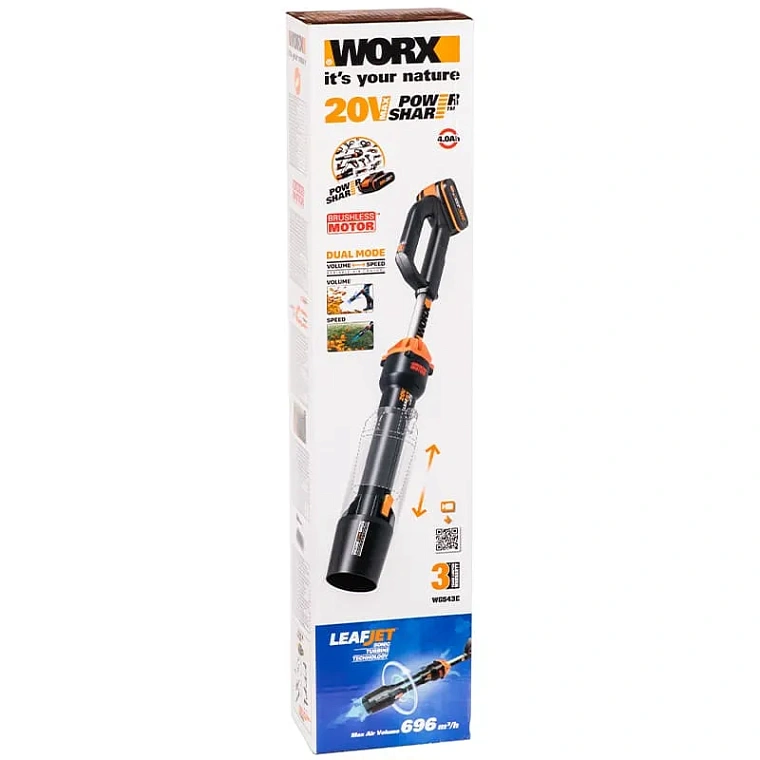 Воздуходувка WORX WG543E 20V аккумуляторная бесщеточная